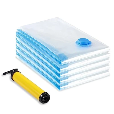 Image of Diboniur Vacuum Bags for Clothes, Duvets, Pack of 5, 80 x 60 cm, Bags, Reusable, Hand Pump Included