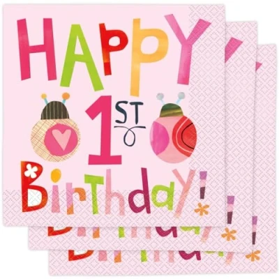 Image of Unique Party 73322 Ladybug 1st Birthday Paper Napkins, Pack of 16