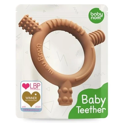 Image of Baby Nom ® Teething Toys for 3 Months and Up Food Grade Silicone Teether, Ring Sensory Development, Freezer Friendly, Sand