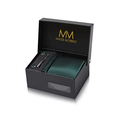 Image of Massi Morino Tie and Pocket Square Set Men incl. Cufflinks, Pin Gift Box Men&#039;s green for Wedding