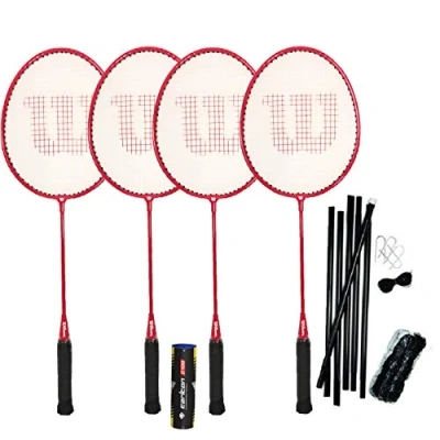 Image of Wilson Fluo Pro Badminton Rackets 4 x Red + Shuttles Net/Posts