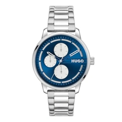 Image of HUGO Analogue Multifunction Quartz Watch for Men #STAMP MULTI Collection with Silver Stainless Steel Bracelet 1530386