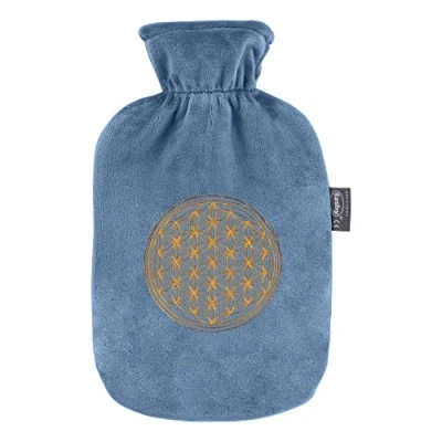 Image of Fashy Hot Water Bottle with Plush Cover and Embroidered Flower of Life