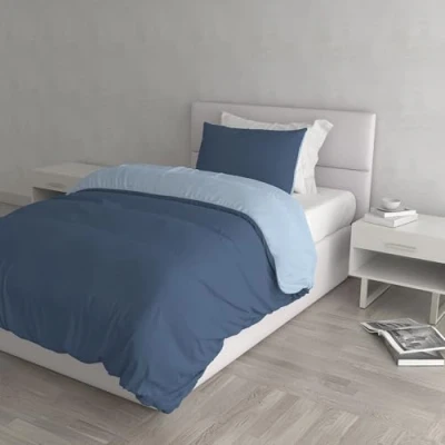Image of Italian Bed Linen Natural Colour Duvet Cover Set, Avio/light blue, Single, Cotton
