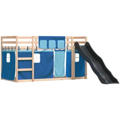 Image of vidaXL Bunk Bed without Mattress with Slide and Curtains Blue 90x200 cm