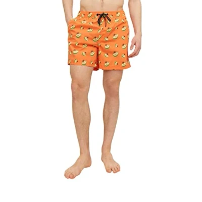 Image of JACK &amp; JONES Men&#039;s Jpstfiji Jjswim Funny Swimming Shorts, Orange Peel, S