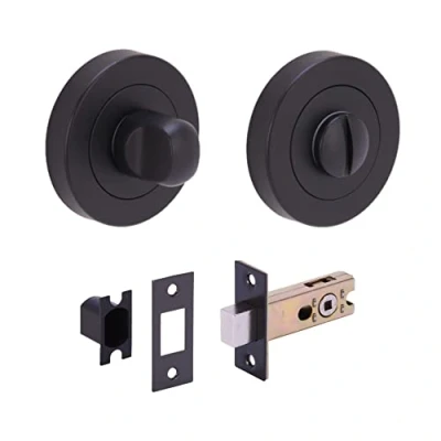 Image of HANDLEZONE® Bathroom Toilet Door Thumb Turn and Release Deadbolt Kit Black Matt 65mm Bolt with 45mm Backset