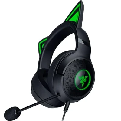 Image of Razer Kraken Kitty V2 USB Wired RGB Headset: Chroma Ears Stream Reactive Lighting HyperClear Cardioid Mic Triforce 40 mm Drivers 7.1 Surround Sound Classic Black