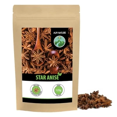 Image of star anise whole (125g, 4.4oz), pods, capsules, 100% natural, tea without additives