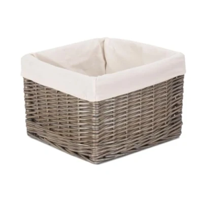 Image of Red Hamper Small Square Antique Wash Wicker Lined Storage Basket