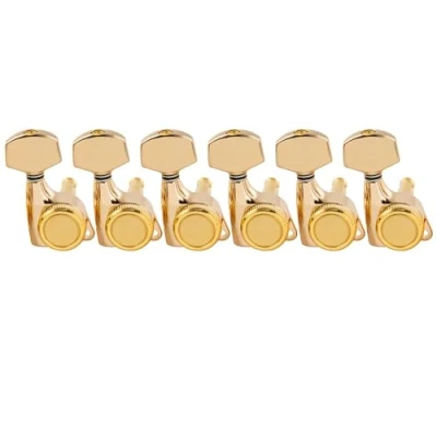 Image of Musiclily Pro 6 in line Guitar Locking Tuners Machine Heads 18:1 Ratio String Tuning Pegs Keys for Strat Tele Style Electric Guitar, Gold with Hex Button