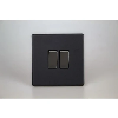 Image of Varilight XDY2S.MB Double Light Switch, 10A, 2 Gang, Way, Urban screwless matt Black + Iridium
