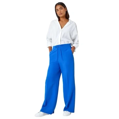 Image of Roman Womens Wide Leg Elastic Waist Tie Front Trouser Blue Size 14 UK