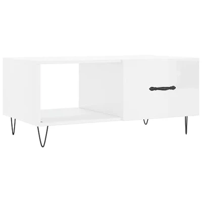 Image of vidaXL Engineered Wood Coffee Table with Storage in High Gloss White Modern Rectangular Living Room Furniture Iron Legs