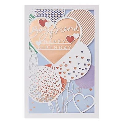 Image of Birthday Card for Boyfriend with Envelope Lovely Design Lazer Cut Hearts and Balloons
