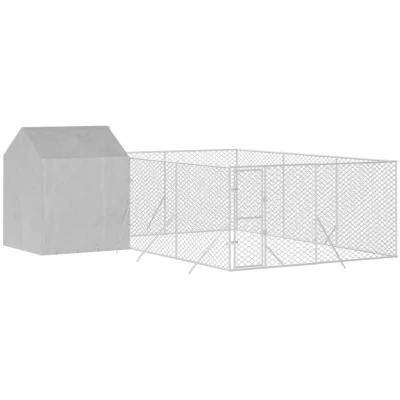 Image of &#039;vidaXL Outdoor Dog Kennel with Roof Galvanised Steel, Spacious Pet Shelter Ideal for Dogs, Chickens, Rabbits, Ducks Silver, 6x6x2.5 m