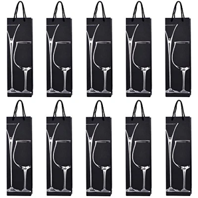 Image of 10 gift bags bottle for wine prosecco and champagne 15.75 x 4.72 3.54 inch 40 12 9 cm Silver glasses