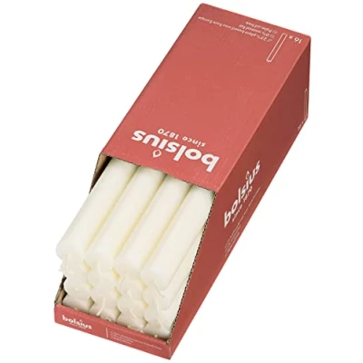 Image of BOLSIUS Rustic Household Tapered Dinner Candles Soft Pearl 27 cm Box 16 Non Drip Scented Candles, Ivory