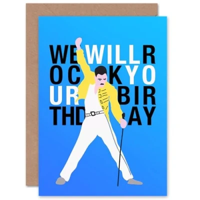 Image of Artery8 Birthday Rock Your Queen Blue Freddie For Him Her Blank Inside Greeting Card