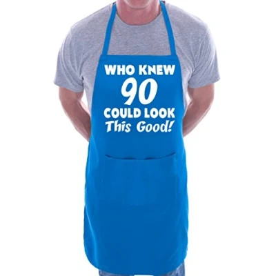 Image of Print4U 90th Birthday Who Knew 90 BBQ Cooking Funny Novelty Apron Blue