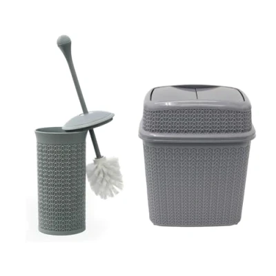 Image of JVL Loop Toilet Brush and Rectangular Lidded Bin Grey, Polypropylene, One Size