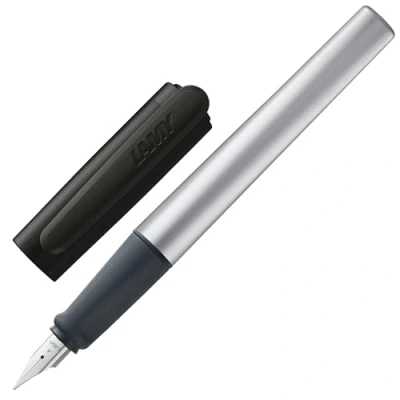 Image of LAMY nexx black Fountain Pen with slip proof grip &amp; polished Left Handed steel nib (LH) in size M triangular aluminum body including T 10 blue cartridge