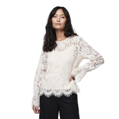 Image of YAS Women&#039;s Perla Ls Lace Top S. Noos Blouse, Grey (Whitecap Gray), Large