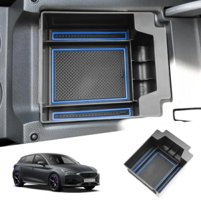 Image of SHAOHAO Center Console Organizer for seat ateca FR/Cupra SUV 2017 2018 2024 Tray Interiors Decoration Storage box accessories Blue