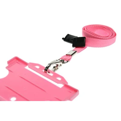 Image of Pink ID Card Holder and Lanyard with Safety Breakaway Metal Clip