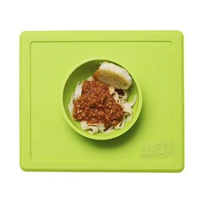 Image of ezpz Happy Bowl (Lime) 100% Silicone Suction with Built in Placemat for Toddlers + Preschoolers Dishwasher Safe