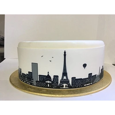 Image of Top That Edible Decor Sheet Paris City Skyline Border Ribbon Perfect for Decorating Larger Cakes Easy to Use