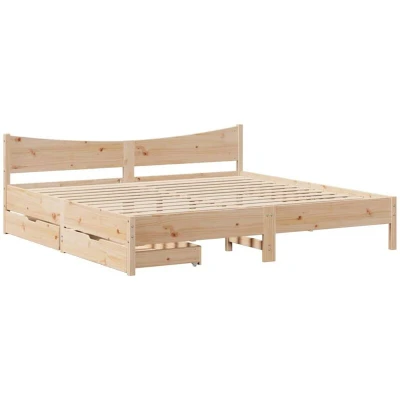 Image of Bed Frame with Drawers 180x200 cm Super King Solid Wood Pine Vidaxl