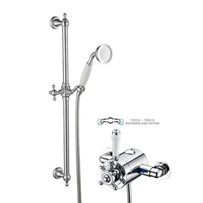 Image of Thermostatic Traditional Exposed Shower Mixer + Riser Rail 130mm 160mm Centres
