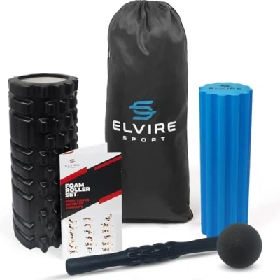 Image of ELVIRE Foam Roller Set 5 in 1 Deep Tissue Massage Roller, Back Ball, Muscle Stick Trigger Points Relieves Pain: Back, Foot, Legs, Neck Exercise for Yoga &amp; Physio