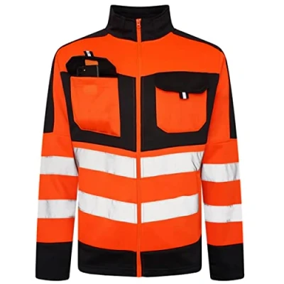 Image of Hi Vis Reflective Safety Security Protective Jacket Workwear High Neck Zip Top Orange/Navy