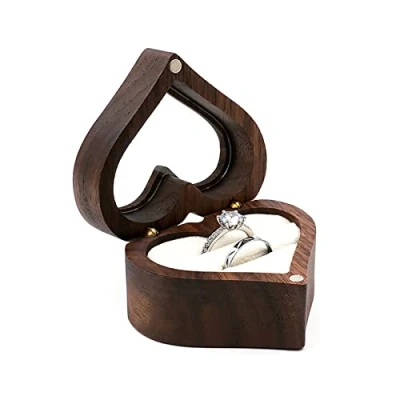 Image of YANGLY Ring Box Wedding Love Walnut Pair Storage Packaging Gift Heart shaped Wooden Ear Stud Earrings Jewelry