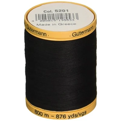 Image of Gutermann 876 yd Natural Cotton Thread Solids, Black, 800C 5201