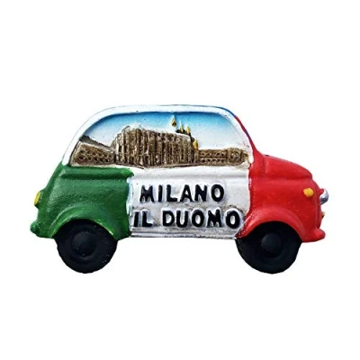 Image of Milan Italy 3D Car Shaped Fridge Magnet Souvenir Gift,Handmade Home &amp; Kitchen Decoration Refrigerator Collection