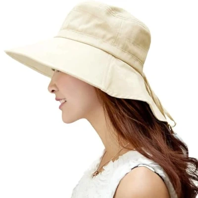 Image of Comhats Sun Hats Women UV Protection Wide Brim with Neck Ladies Summer UPF 50 Cotton Sunhats Safari Gardening Hat Packable Beige M