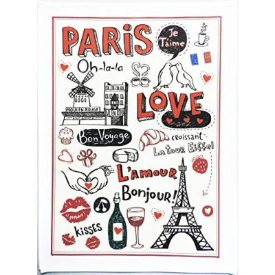 Image of Half a Donkey Paris L&#039;Amour Large Cotton Tea Towel