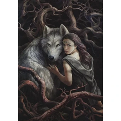 Image of Soul Bond Wolf Girl Fantasy Art Anne Stokes Greeting Card
