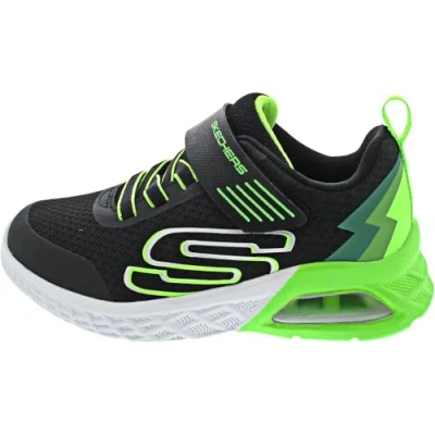Image of Skechers Boys Trainers, Black Textile/Synthetic/Lime Trim, 2 UK