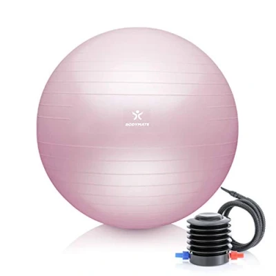 Image of BODYMATE exercise Ball E book with guides included Gym quality Swiss balls for fitness, birthing, pregnancy Air pump Anti Burst 55cm Princess Pink
