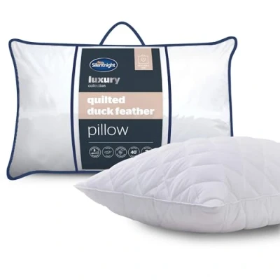 Image of Silentnight Quilted Duck Feather Pillow Luxury Hotel Quality Natural Soft Support Comfortable Filling with Luxurious Cover Machine Washable 1 Pack