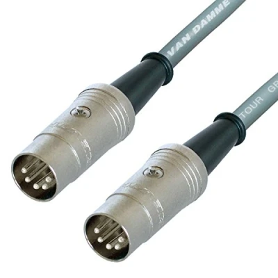 Image of Van Damme Midi Lead. 5 Pin Din PHANTOM POWER Synth, Interface, Foot Switch Cable (2m, Grey)