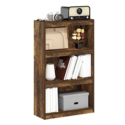 Image of Furinno Jaya Enhanced Home 3 Tier Adjustable Shelf Bookcase, Wood, Amber Pine