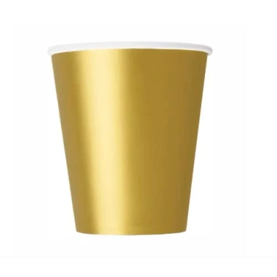 Image of Vibrant Gold Solid Paper Cups (9oz) 8 Count Vibrant, Eco Friendly Disposable Drinkware for Parties and Events