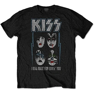 Image of Paradiso Clothing KISS MADE FOR Lovin YOU Print Tshirt, Women&#039;s, Size: Medium, Black