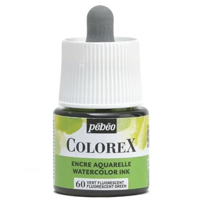Image of Pébéo Colorex Ink 45 ml Fluorescent Green Watercolour Velvety Rendering Multi Tool for All Media