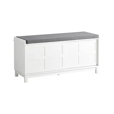 Image of SoBuy FSR86 W, Hallway Storage Bench Shoe Rack Cabinet with 2 Sliding Doors and Seat Cushion